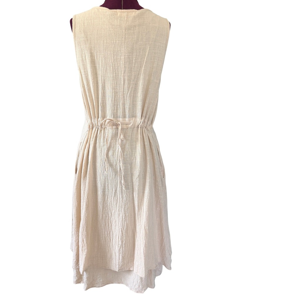 Artisan Japanese Linen Textured Sleeveless Midi Dress Natural Minimalist Tie M - Picture 2 of 11